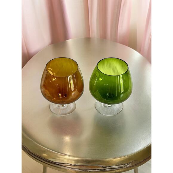 Brandy Snifters Mid Century Modern Oversized-Green / Amber Set of 2-Vintage - Picture 2 of 5